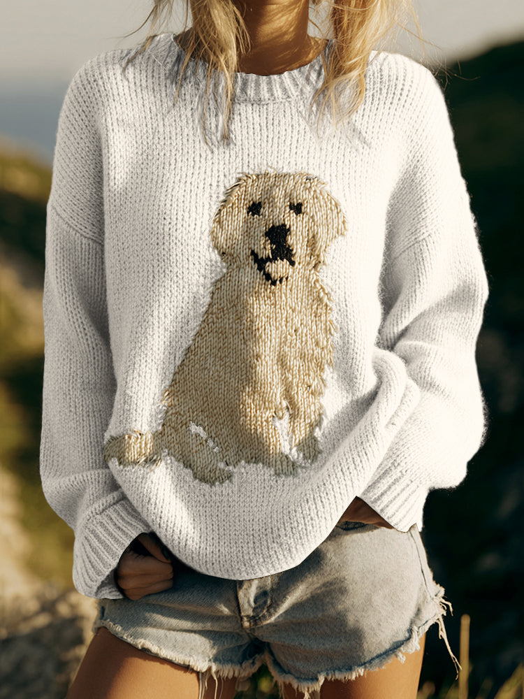 Classic Fuzzy Golden Retriever Dog Felt Cozy Knit Sweater