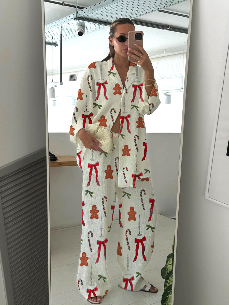 Ladies Christmas Cane Candy and Bow Pajama Set