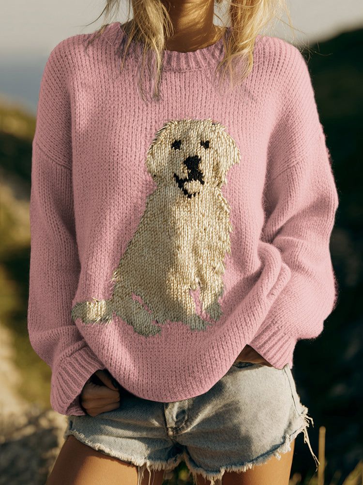 Classic Fuzzy Golden Retriever Dog Felt Cozy Knit Sweater