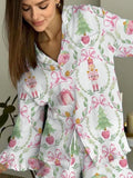 Women's Christmas Pink Bow Nutcracker Print Homewear Set