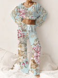 Women's Classic Floral Elegant Crew Neck Pajama Set
