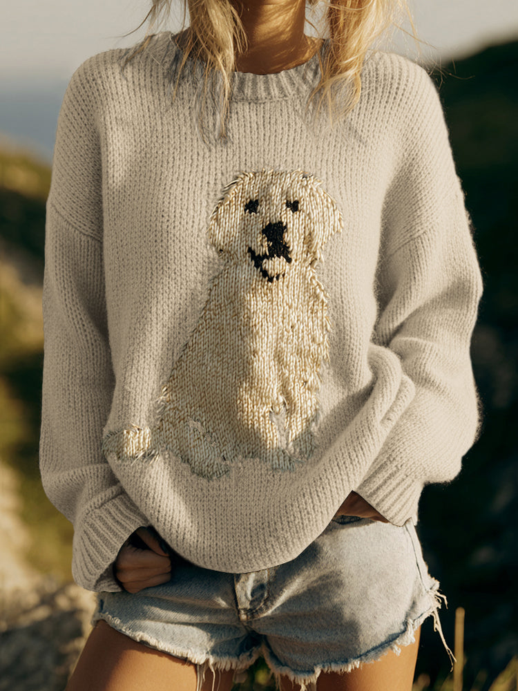 Classic Fuzzy Golden Retriever Dog Felt Cozy Knit Sweater