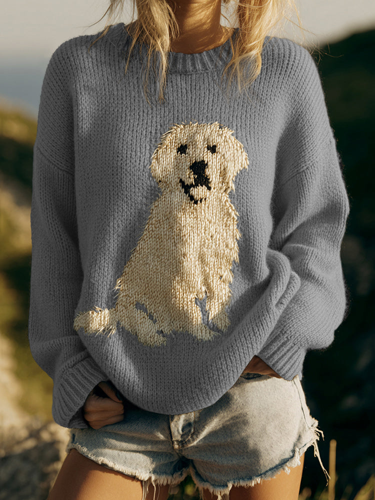 Classic Fuzzy Golden Retriever Dog Felt Cozy Knit Sweater