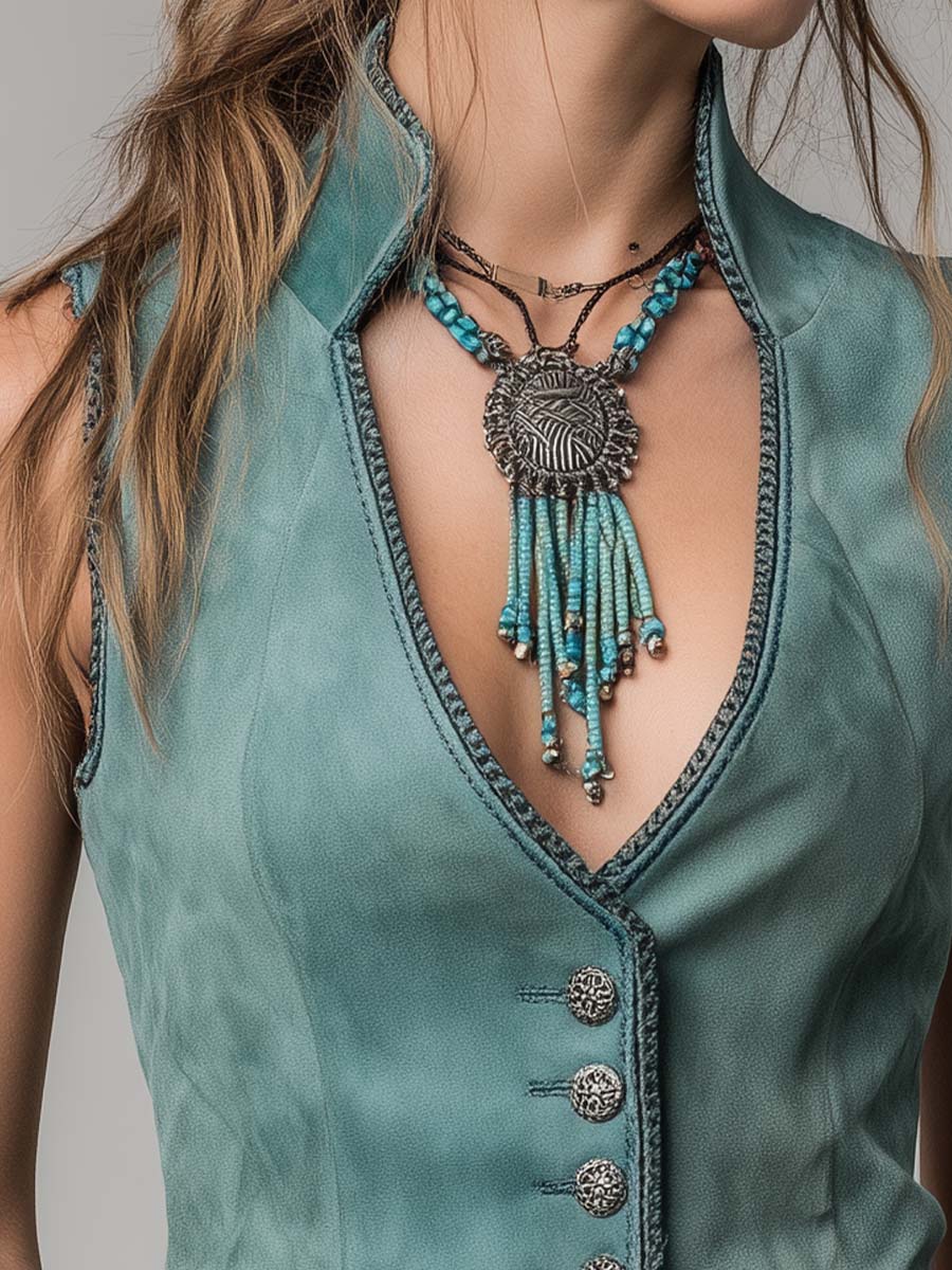 Mint Green Microsuede Bohemian Fitted Vest
