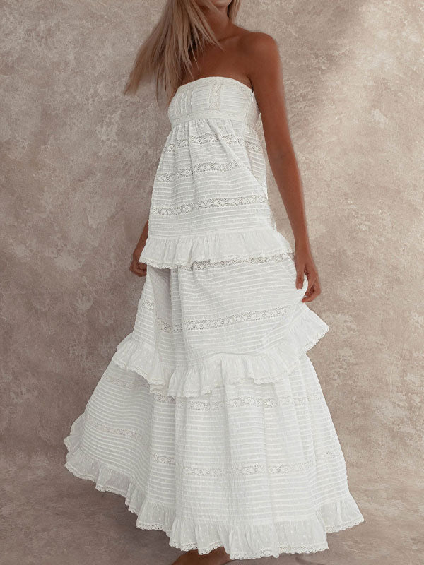 Off shoulder frill maxi dress
