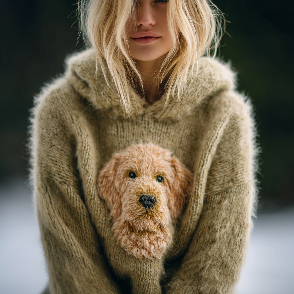 Cute Golden Retriever Knit Fuzzy Comfy Hooded Sweater