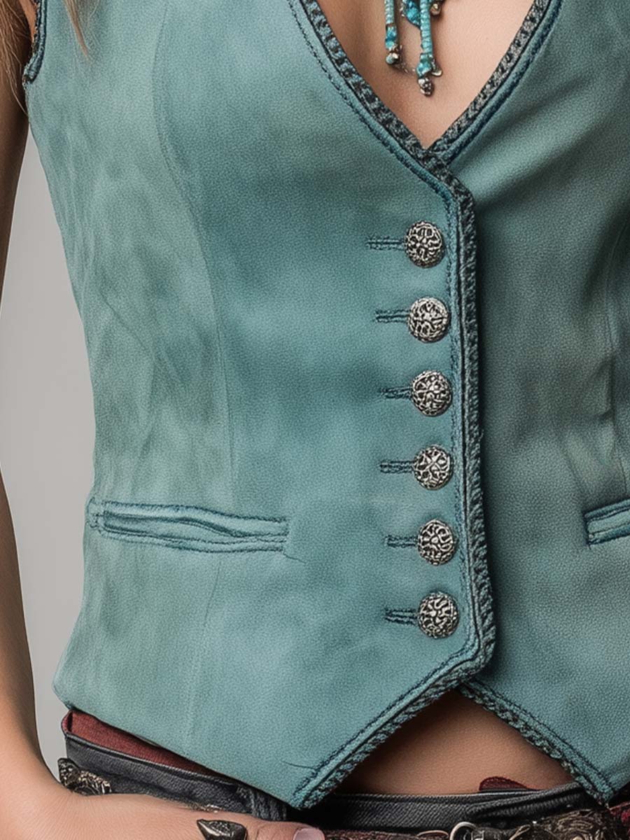 Mint Green Microsuede Bohemian Fitted Vest