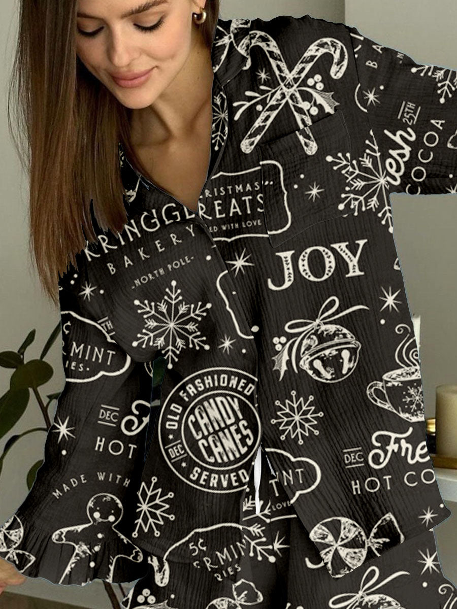 Women's Vintage Christmas Print Linen Cotton Suit