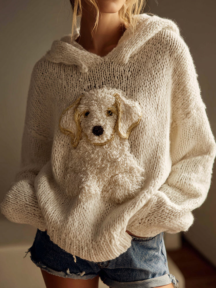 Classic Fuzzy Golden Retriever Dog Felt Cozy Knit Hooded Sweater