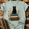 Black Cat On Books T-Shirt