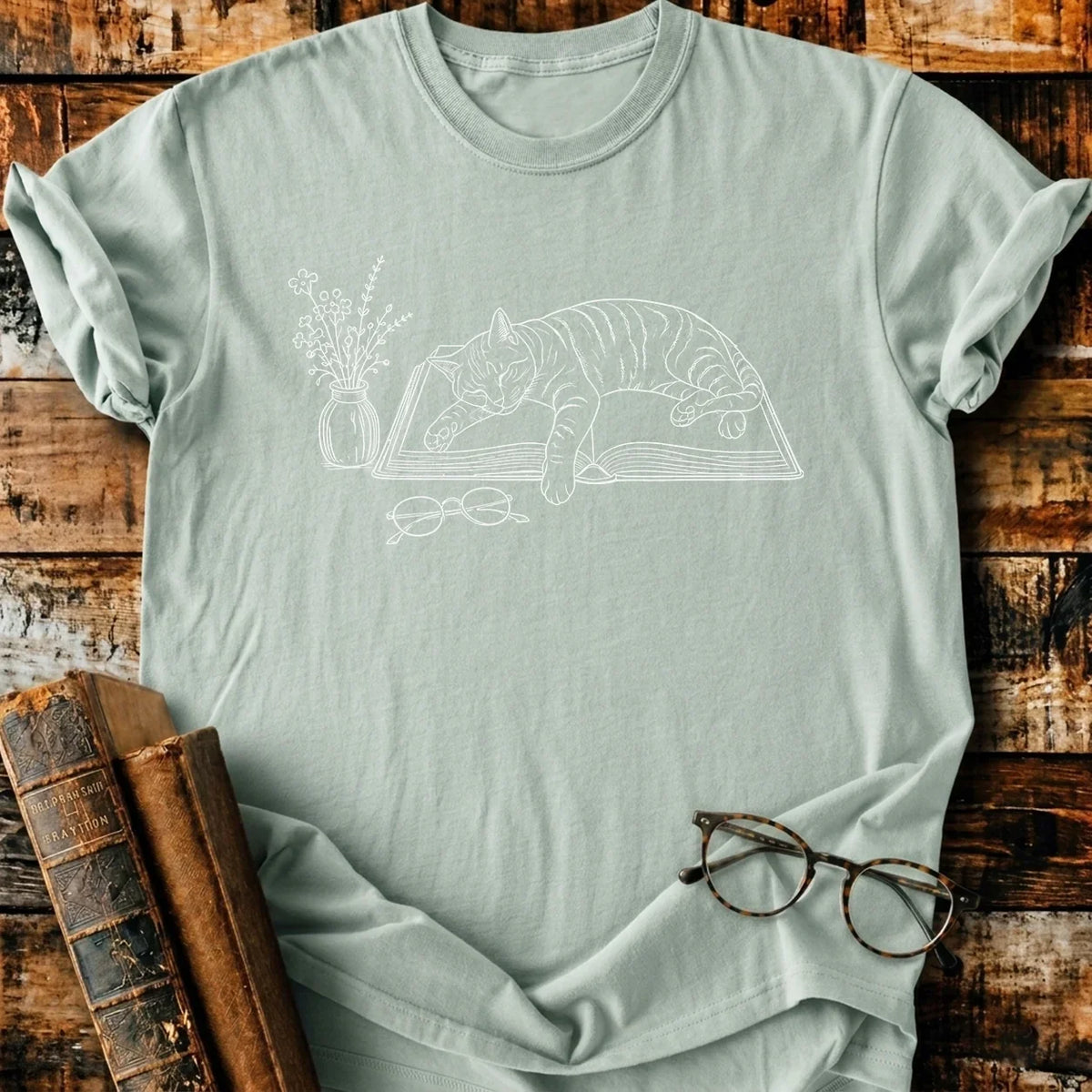 Lazy Cat Reader T-Shirt