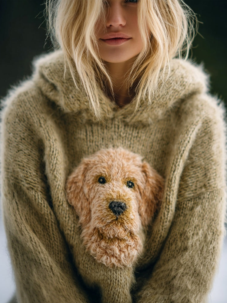 Cute Golden Retriever Knit Fuzzy Comfy Hooded Sweater