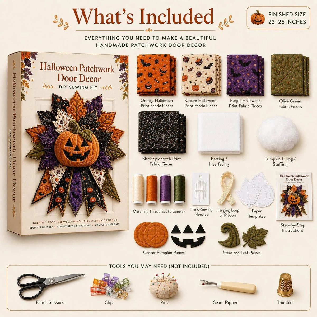 Beginner-Friendly Oversized Halloween Character Quilted Door Hanger Sewing Kit | Complete Kit with All Tools & Step-by-Step Guide Included