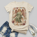 Vintage Valentine's Day hand-painted angel print t-shirt with jeans and sneakers