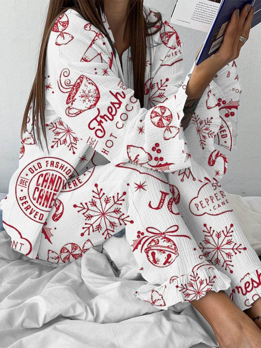 Women's Vintage Christmas Print Linen Cotton Suit