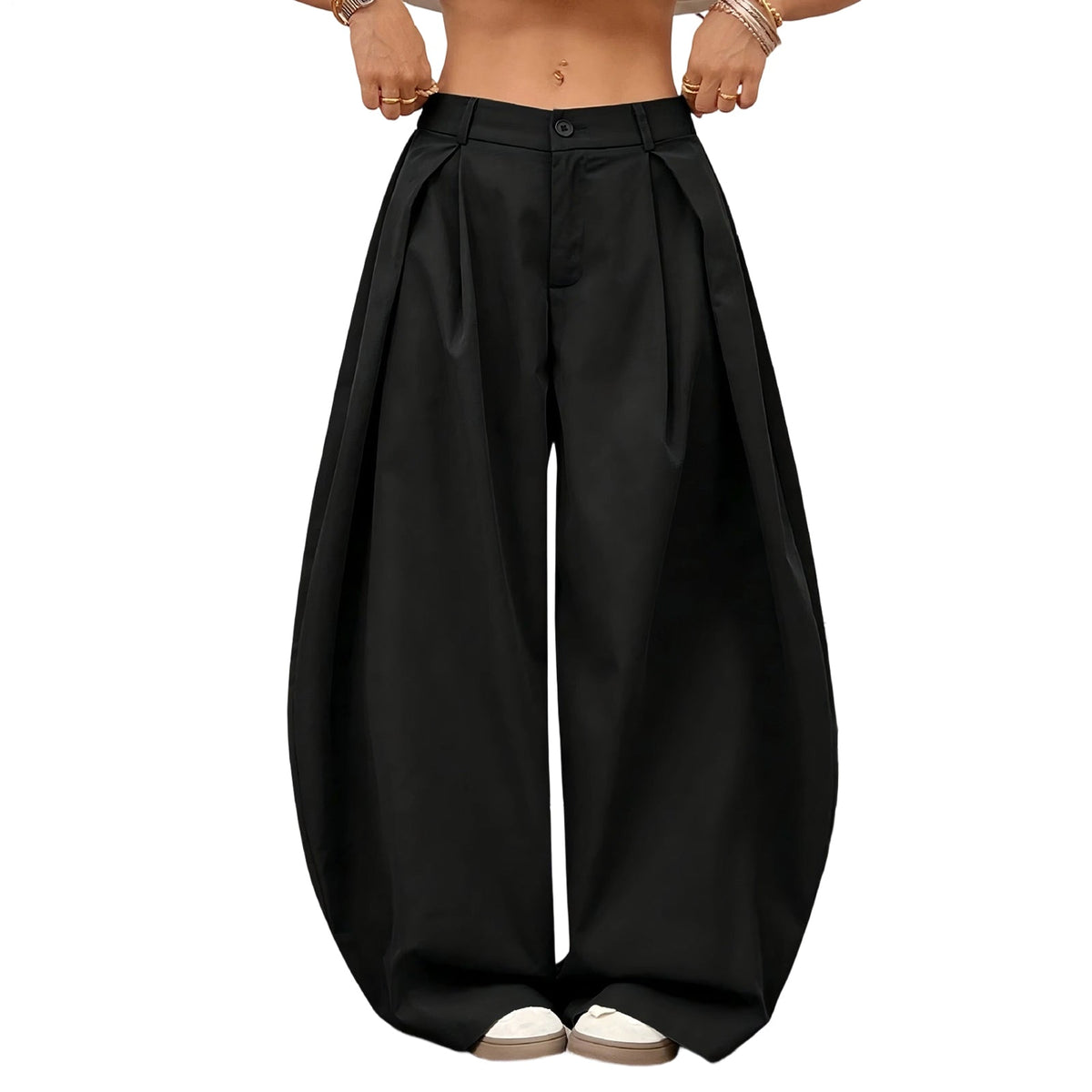 Baggy Pants Women Low Rise Pleated Barrel Cargo Oversized Wide Leg Casual Trousers Streetwear for Travel well-liked