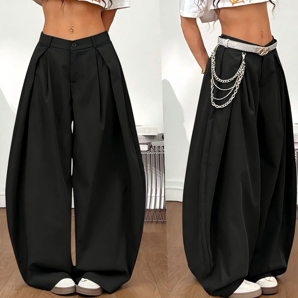 Baggy Pants Women Low Rise Pleated Barrel Cargo Oversized Wide Leg Casual Trousers Streetwear for Travel well-liked