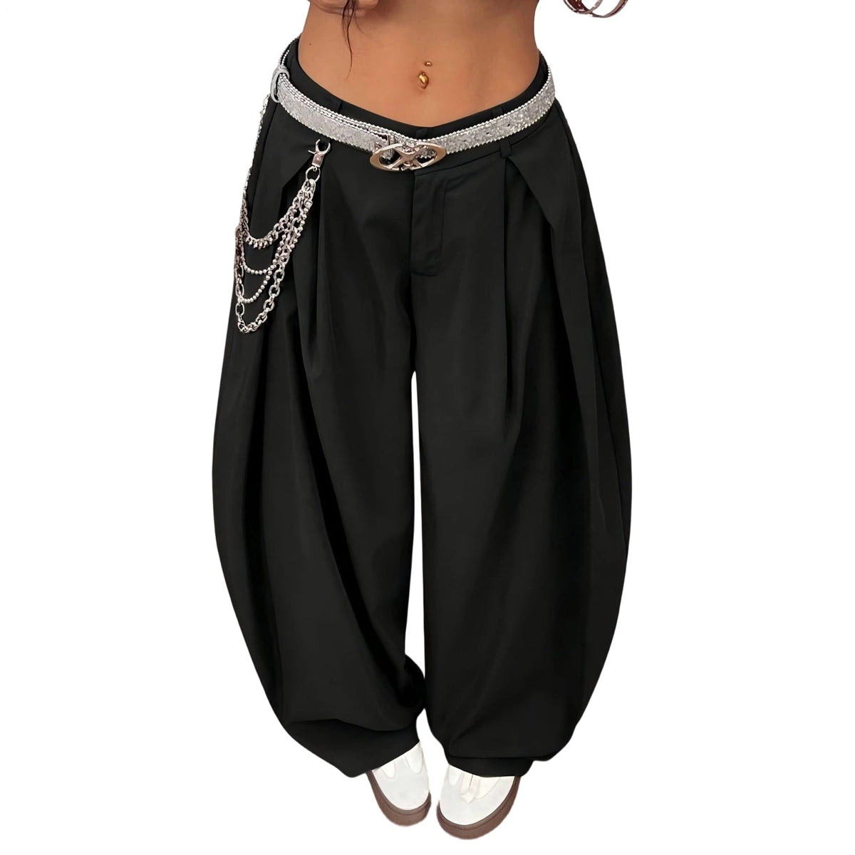 Baggy Pants Women Low Rise Pleated Barrel Cargo Oversized Wide Leg Casual Trousers Streetwear for Travel well-liked